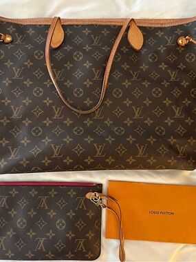 Louis Vuitton Neverfull Canvas Tote with Matching Pouch - Brown & Tan